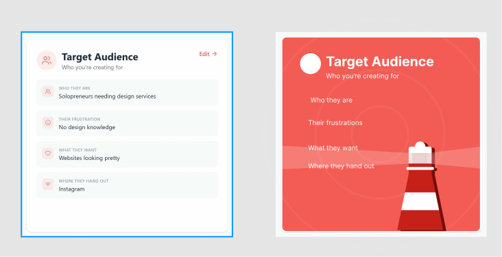 Target audience component - working version and polished version side by side
